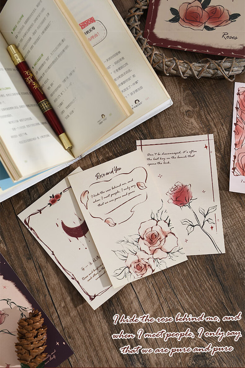 Deyin Qixi Handwritten Blessing Greeting Cards Postcards Confession Festival Birthday DIY Ceremony Message Cards Romantic Gift Rose Poet 30 Sheets 4275 6