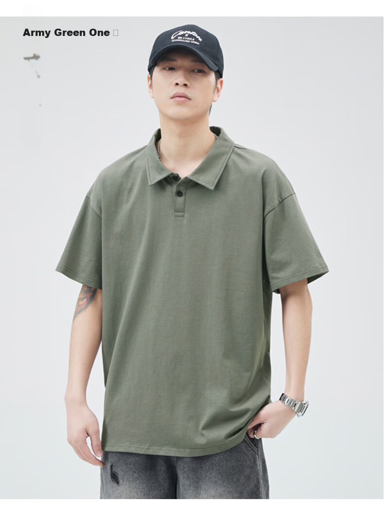 Jeanswest Short-Sleeve Polo Shirt for Men, Summer 2026 Fashion Trendy Casual Versatile Top, Army Green, XL 8