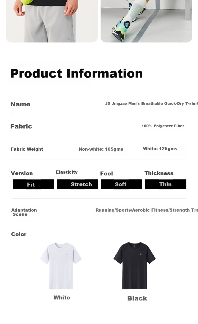 JD Original Ultra-Breathable Quick-Dry T-Shirt for Running And Fitness, Short Sleeve 2-Pack Sports Set, Black And White, Size M 8