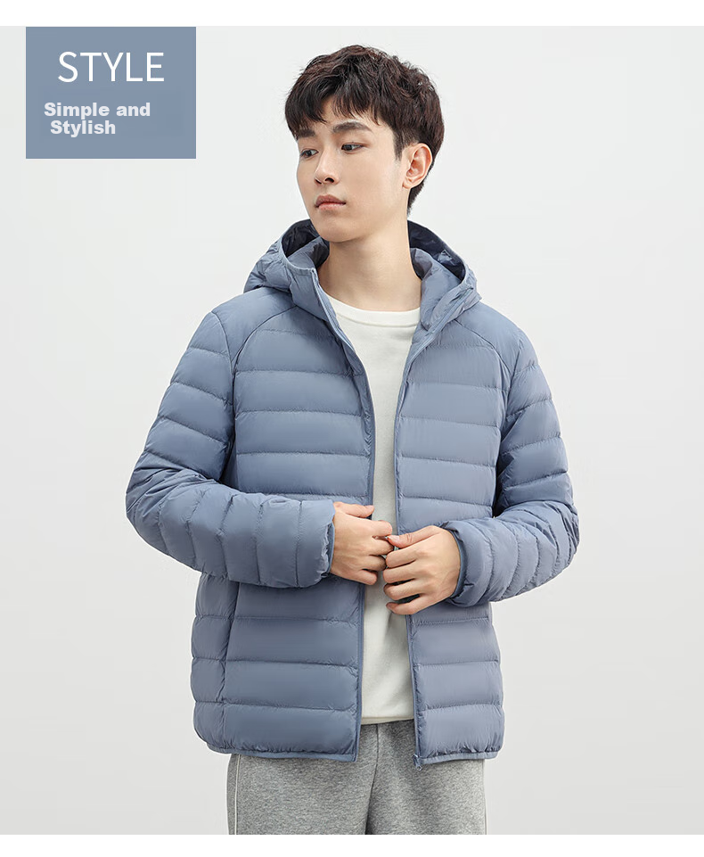 YAYA down Jacket for Men, Autumn And Winter Warmth, Solid Color Short Hooded Style, Unisex Lightweight down Coat, Suitable for Young And Middle-Aged Outdoor Activities 7