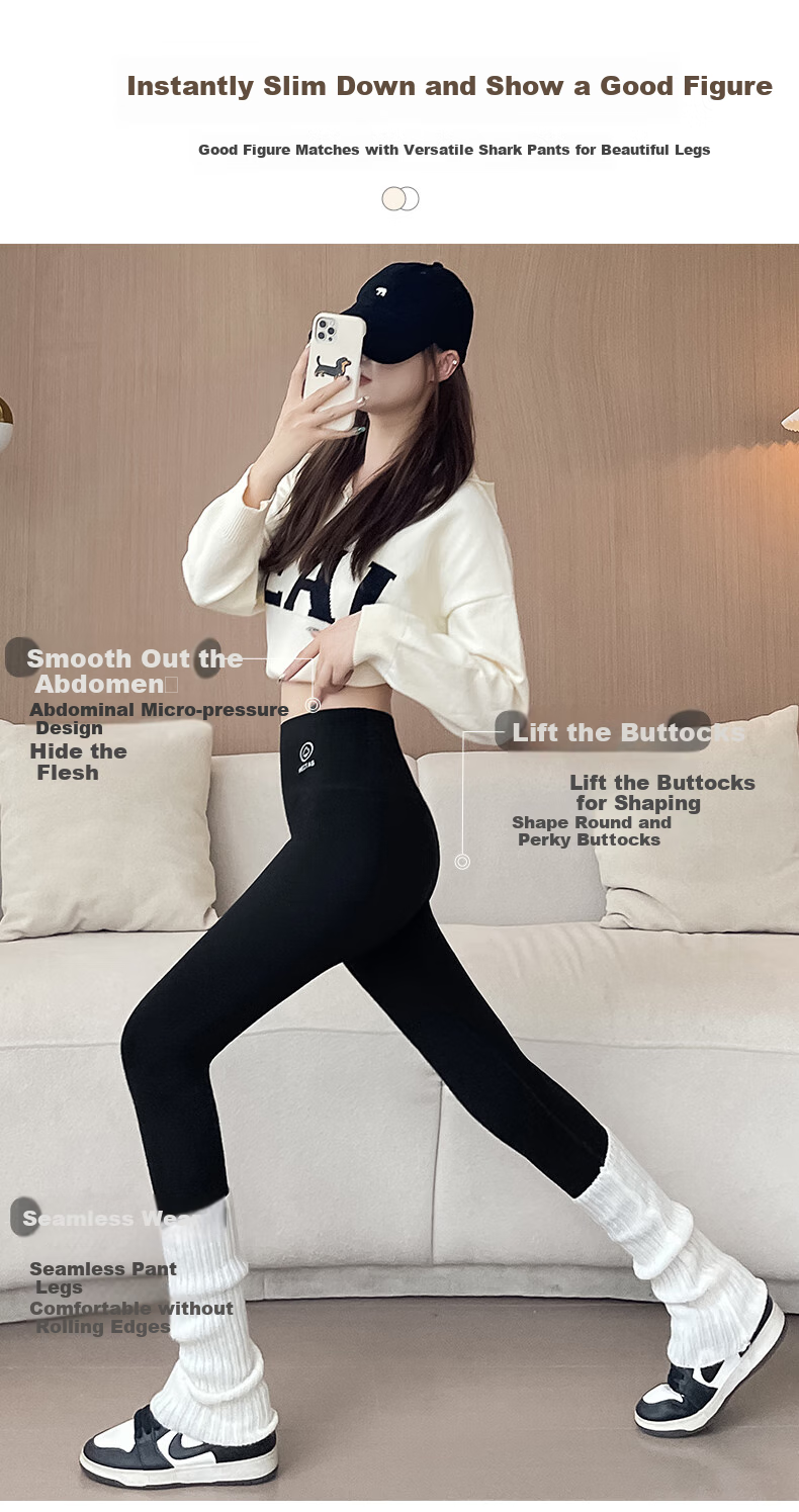 LangSha Ultra Thick Sharkskin Women's Autumn Winter Fleece-Lined Slim Fit High Waist Tummy Control Warm Outerwear Leggings 8