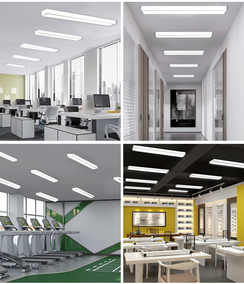 Dengling Office White Ceiling LED Linear Square Tube Light for Mall Supermarket Gym Dance Studio Office Seamless Suspension Light White Frame Right Angle 120*7cm 36W Cool White 3