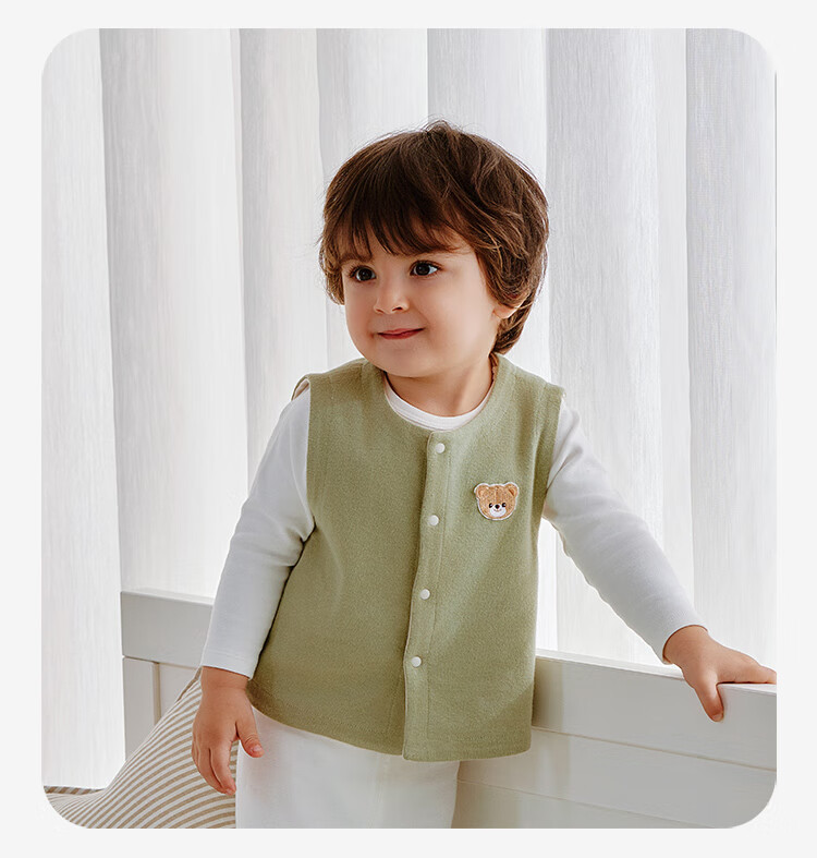Labi Kids Home Vest Four-Season Reversible Warm Knitted Jacket Boys and Girls Vest Gray Green Size 80 2