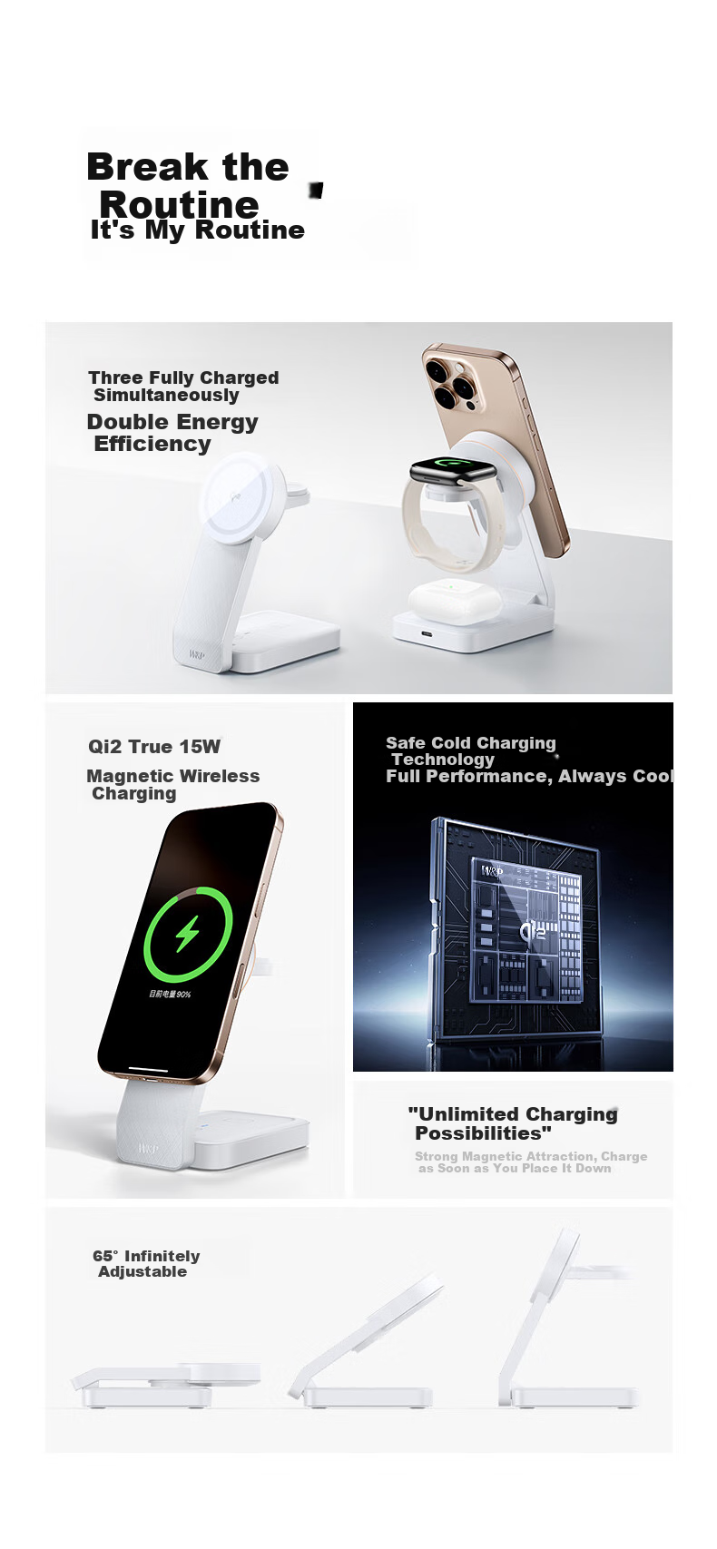 W&P QI2 Certified Apple 18-In Wireless Charger, Portable Magnetic Stand, 25W/15W Fast Charging, Compatible with Earphones, Apple Watch, Wp 8