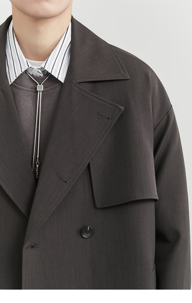 Bojuezhuoer Suit Collar Mid-Length Men's Trench Coat, Double-Breasted, High-End Classic Design, Casual Style 16