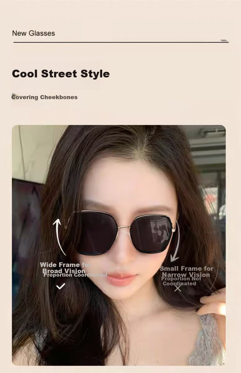 AMORAYS Women's New Korean-Style Fashion Polarized Sunglasses, Face-Shaping, Suitable for Square And Round Faces, Making Face Look Smaller, Black And Gold Color 2