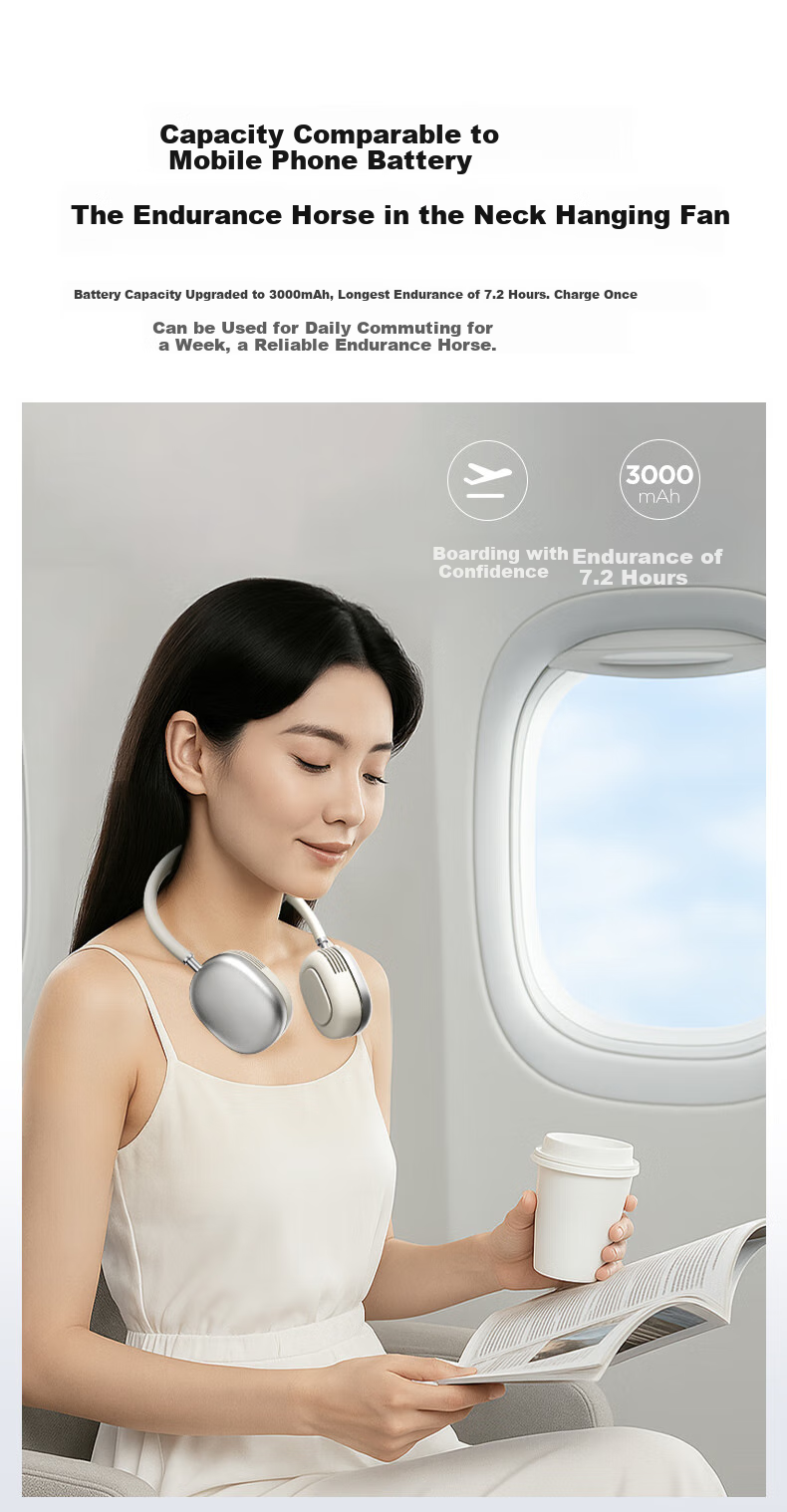 AIRMATE Neck-Hanging Fan, Small Portable Fan for Outdoor Use, Cooling Effect, Student Commute, Negative Ion Purification, SOFT1PRO+-2 15