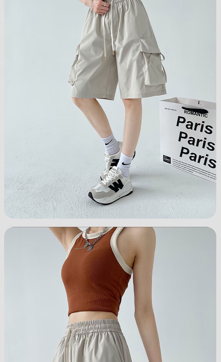 Xueqiman Large Pocket Workwear Shorts Women Summer 2026 New American Style Quick-Dry Ice Silk Cool Straight Sports Knee-Length Pants 13