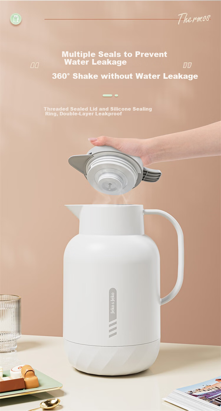 JEKO&JEKO Insulated Thermos Flask, Household Hot Water Kettle, Dormitory Student Water Bottle, Peiliken, 1.3L, Moonlight White 7
