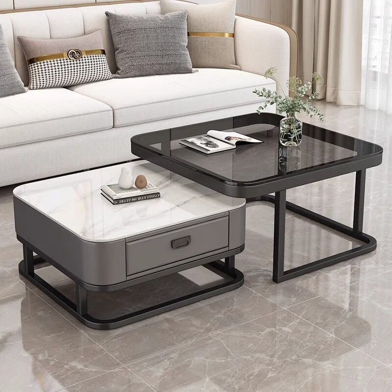 Gupujia Rock Slab Coffee Table, Living Room Modern Minimalist Light Luxury Small Apartment Reception Tea Table, Sofa Glass Side Table, Balcony Small Corner Table