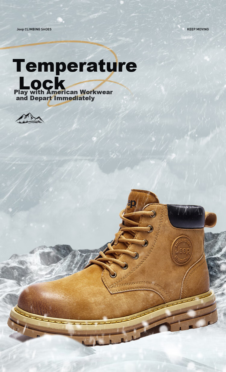 Jeep Martin Boots for Men, Fleece-Lined Warm Men's Boots, Autumn And Winter Men's Work Boots, Yellow Boots, Gray, Size 40 14