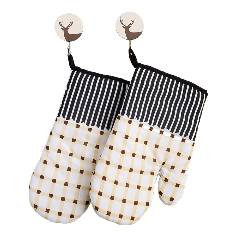 BJ Heat-Resistant Gloves, Insulated Cotton Gloves, Microwave Oven Baking Tool Gloves, Checkered Baking Gloves, 2-Piece Set