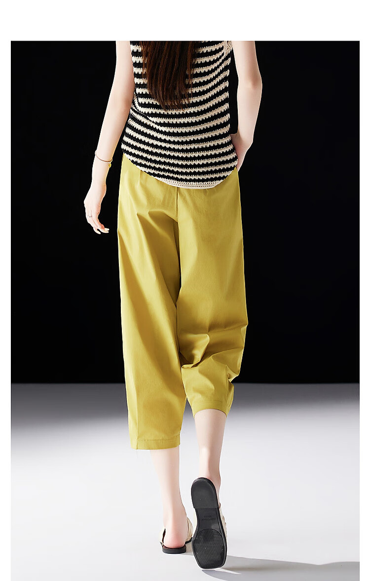 Dme [Naked Feel Experience Series] Summer Comfortable Elastic Waist Nine-Point Pants, Cotton Stretch Straight-Leg Women's Casual Trousers 4