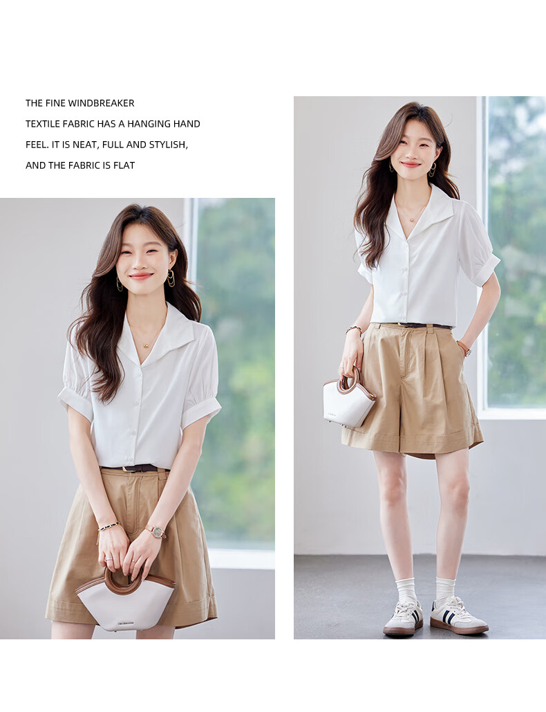 Jeanswest Women's Summer Short Sleeve Shirt Lapel Design Commuter Professional Cardigan White S 7