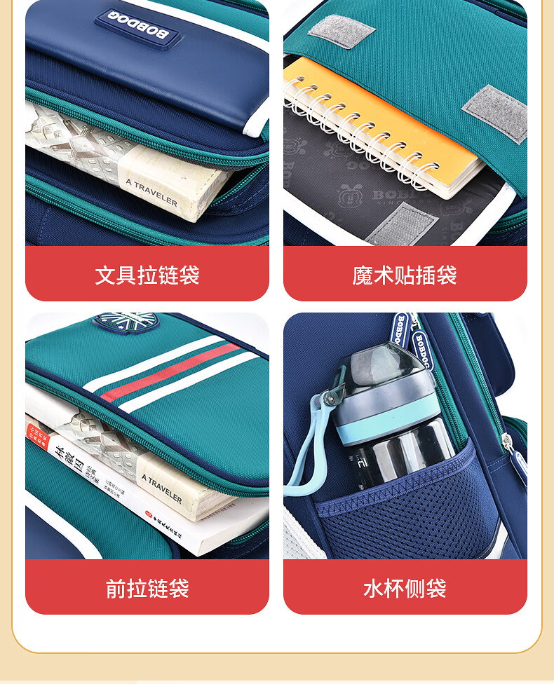 BOBDOG Children's School Bag for Grades 1-6, Large Capacity, Reduce Burden, Boys and Girls Primary School Students Backpack 1