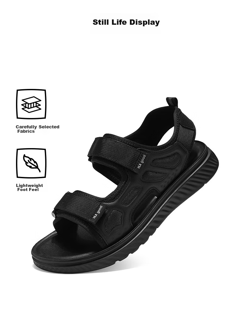 HLA Men's Versatile Comfortable Outdoor Beach Shoes, Breathable Lightweight Casual Sandals, T083 Black Size 41 6