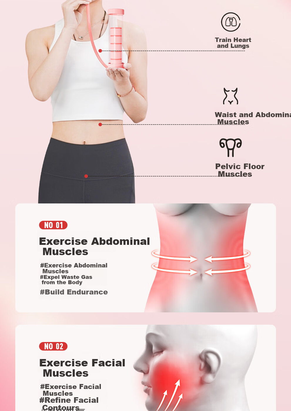Mdikawe Breath Dumbbell Weight, Middle School Entrance Exam Abdominal Trainer, Lung Capacity Vest, Face Slimming Core Exercise Fitness Equipment, Pink 5