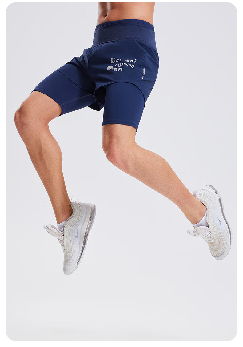 Cosleaf Men's Running Sports Shorts Summer with Liner Training Five-Point Pants Professional Waist Bag Pocket Marathon Fitness Pants 21