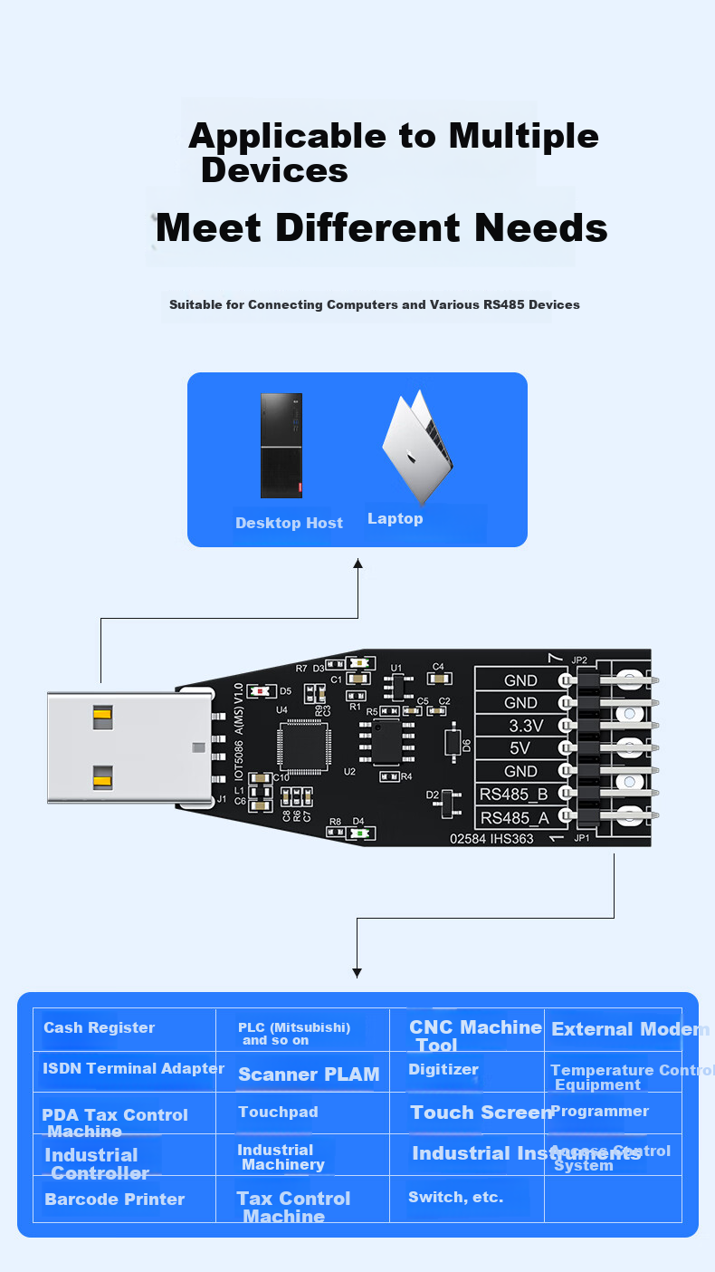 DTECH , DTECH USB to RS485 Serial Port Converter with Indicator Light, USB to Serial RS485 Module Communication Converter MS3020 Chip IOT5086A(MS) 3