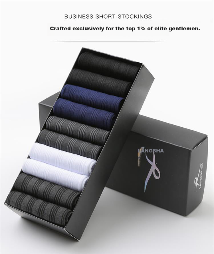 LangSha Men's Socks, Summer Thin Breathable Ice Silk Socks, Black Mid-Calf Business Socks 1