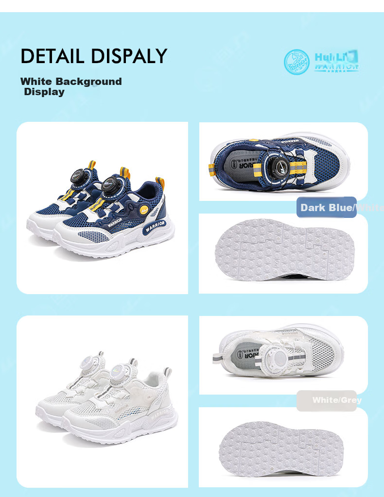 Warrior Children's Shoes, Boys' Breathable Mesh Shoes, Summer Single Mesh Kids' Sneakers WZ(CL)-0500 Deep Blue And White, Size 31 8