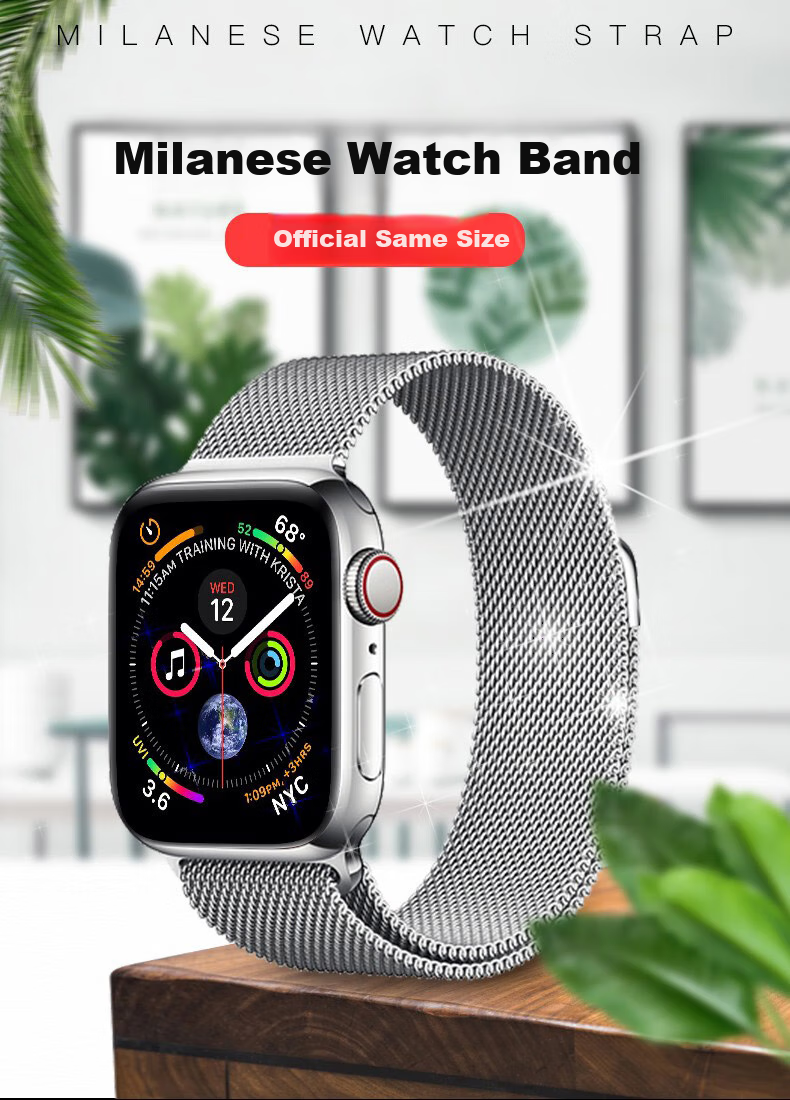 BWNK Compatible Apple Watch Band Series 7-8 Milanese Magnetic Metal Strap Stainless Steel Silver 45mm S76543 Qixi Gift Fine Steel Braided 1
