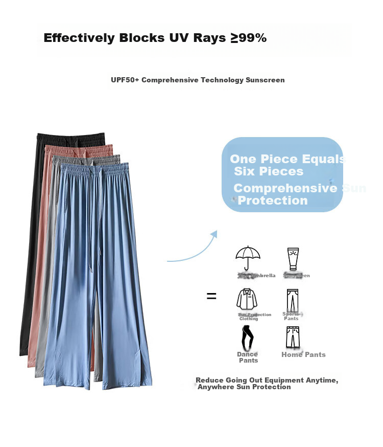 LangSha Ice Silk Wide-Leg Pants for Women, Summer Lightweight High-Waist Draping Loose Casual Straight-Leg Slimming Side-Slit Sports Sun Protection Women's Trousers 5