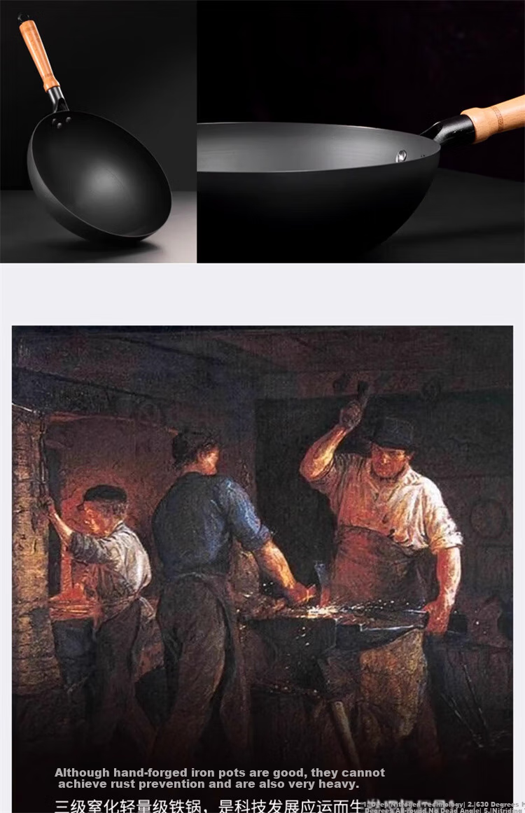 Robam , Robam Cast Iron Wok Non-Stick Pan Cooking Pot Healthy Non-Coated Round Bottom Pan [Bestseller] 9