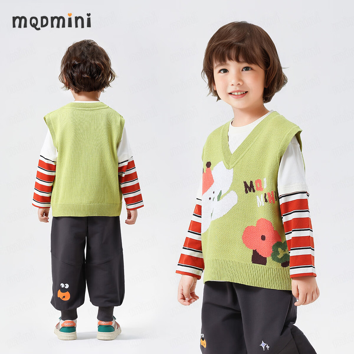 MQDMINI Kids Knitted Vest Boys Girls Sleeveless Sweater Elephant Forest