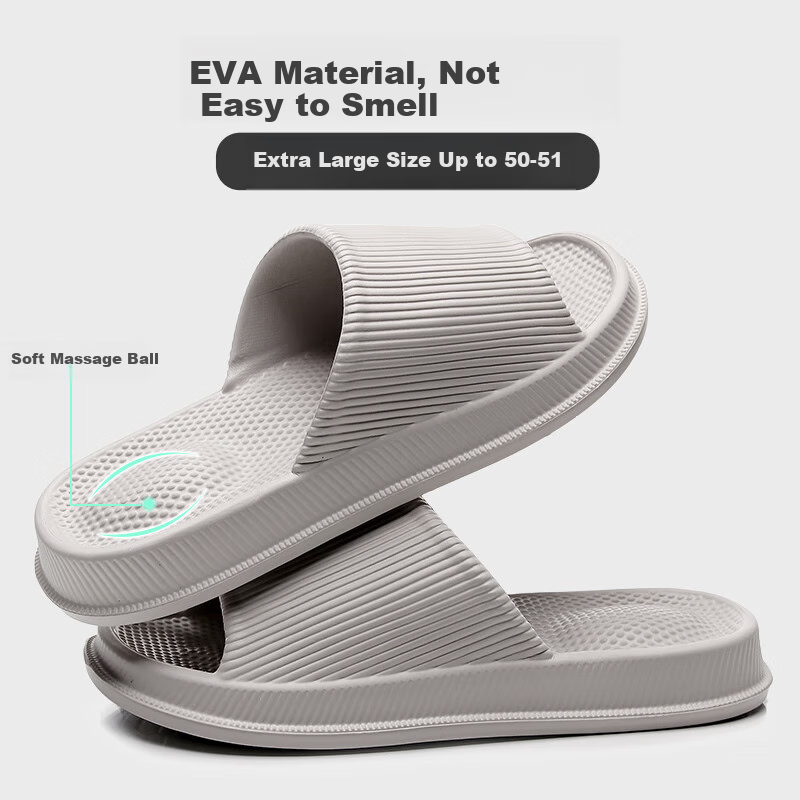 GUOLUOFEI Thick-Soled Slip-On Sandals for Men And Women, Summer Bathroom Shower Non-Slip Couple Indoor Slippers, Gray, Size 44-45