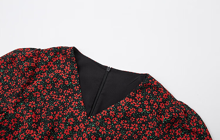 Demana [Passionate French Style] Summer Lightweight Chiffon Printed V-Neck Short Sleeve Waist-Cinched Ruffle Hem Elegant Women's Dress 11