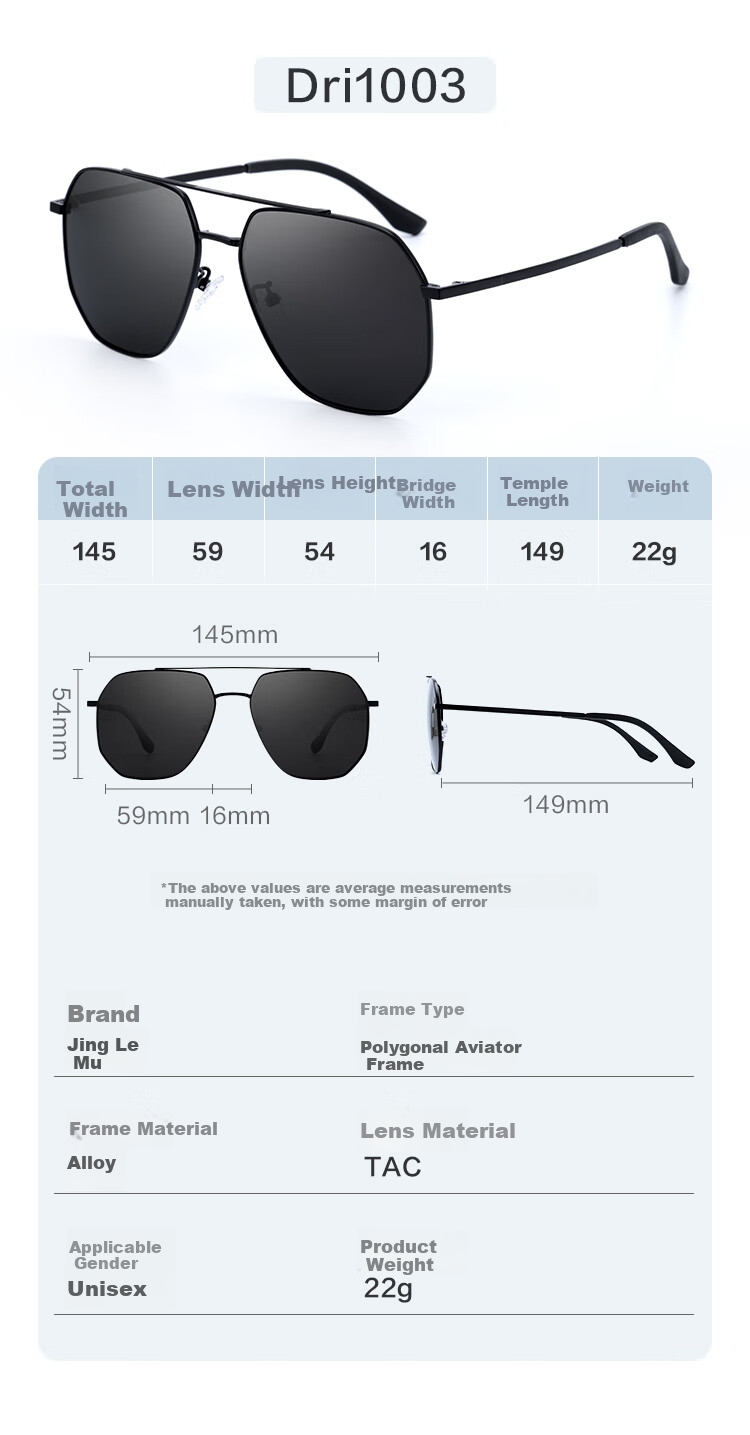 Jinglemu High-Definition Polarized Aviator Sunglasses for Men And Women, Driving-Specific Frog-Eye Glasses, Father's Day Gift, Black 10