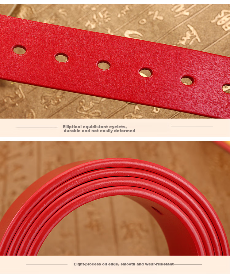 Cattlesboss Red Belt for Men, Zodiac Year Red Leather Belt, Horse Year Men's Casual Pin Buckle Trouser Belt, 1101 Racing Red 110cm 15