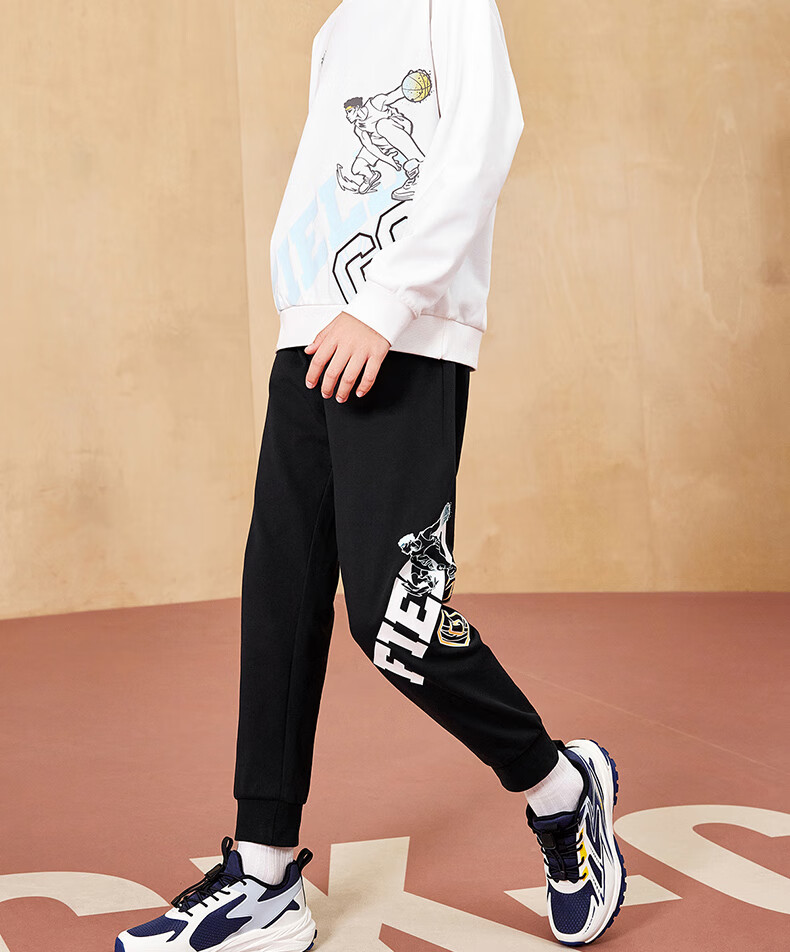 361° Children's Clothing Boys' Basketball Printed Cool Elastic Knit Pants for Fall 2025, Big Kids Size, Black 140 17