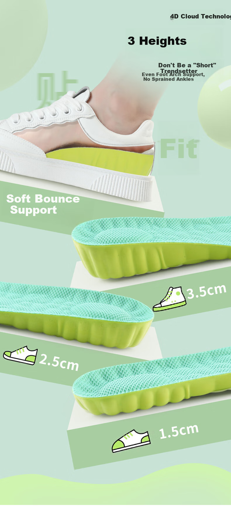 FOOTOPPO Popcorn Height-Increasing Insoles for Men, Sports Anti-Odor Antibacterial Men's Leather Shoes, Long-Standing Shock-Absorbing Soft Elastic Invisible Hidden Height-Increasing Insoles 11
