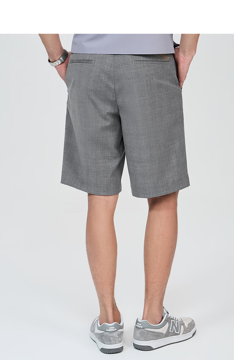 DANCING WOLVES [Easy-Care] Summer Elastic Breathable Versatile Commuter Plaid Casual Shorts for Men, 005 Light Gray, Size 30 3