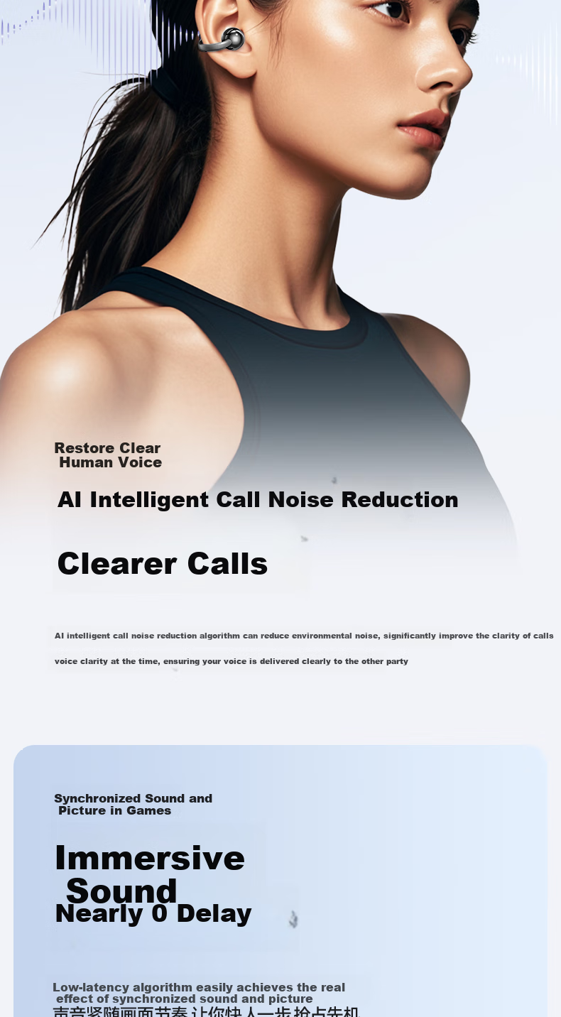 CLAISON Bluetooth Headphones 2025 New Clip-On Wireless Open-Bone Conduction Concept, Running Sports Call Noise Reduction Ear-Hook Suitable for Huawei Xiaomi Apple, M91-Starry Purple 11