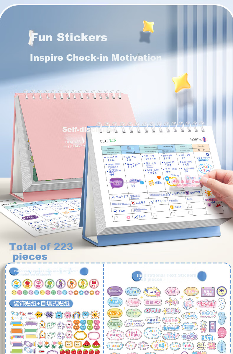 DiLe Self-Discipline Check-In Notebook A5 Habit Formation Time Management Daily Check-In Weekly Planner Student Monthly Goal Planning Study Notebook 59 Sheets/Book KBX-2227E Vintage Gree 7