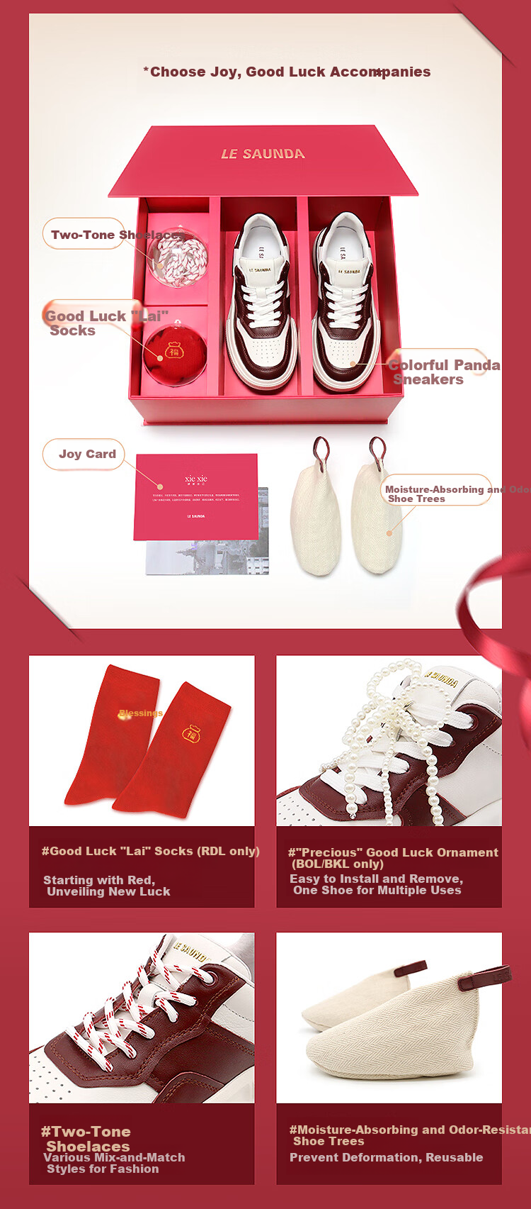 Le Saunda Zhang Yifan Same Style Thick-Soled Red And White Colorful Panda Casual Sneakers Women's Shoes 66503 Anke La Red BOL35 2