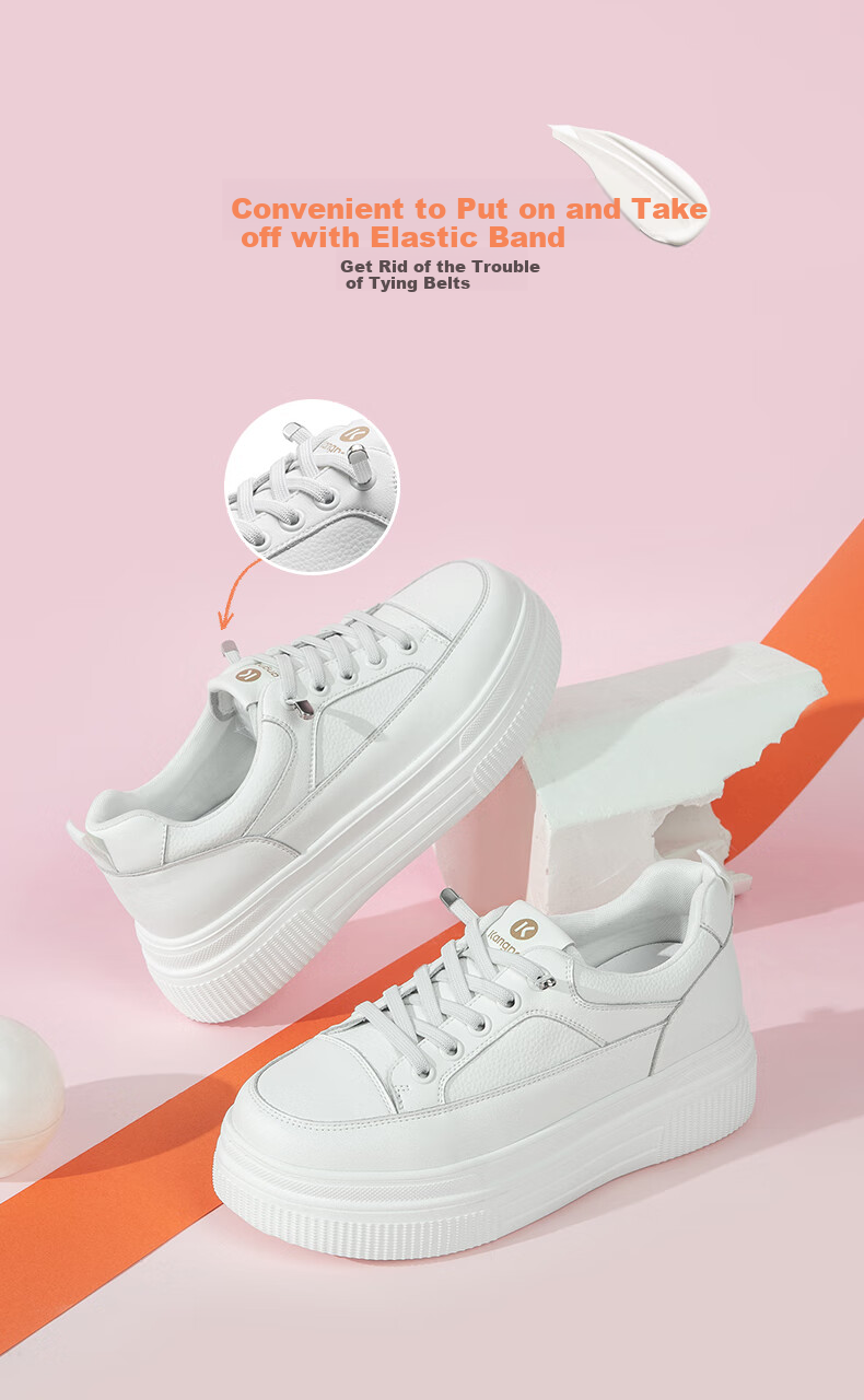 Kangnai Women's Casual Shoes, Spring And Summer Thick-Soled Heightening Sneakers, Academic Style, Solid Color, Breathable Comfortable White Shoes, White, Size 35 6