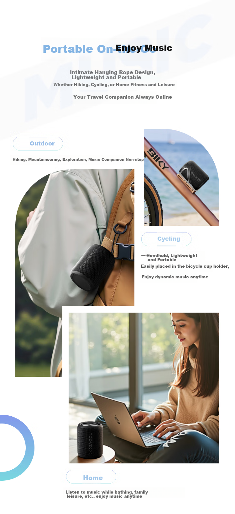 Xiaodu Bluetooth Speaker, Mini Lightweight Portable Bluetooth Speaker, Pengpai Sound Wave Acoustic Mini Cannon, Outdoor Dustproof Waterproof Camping, Ultra-Long Battery Life 9