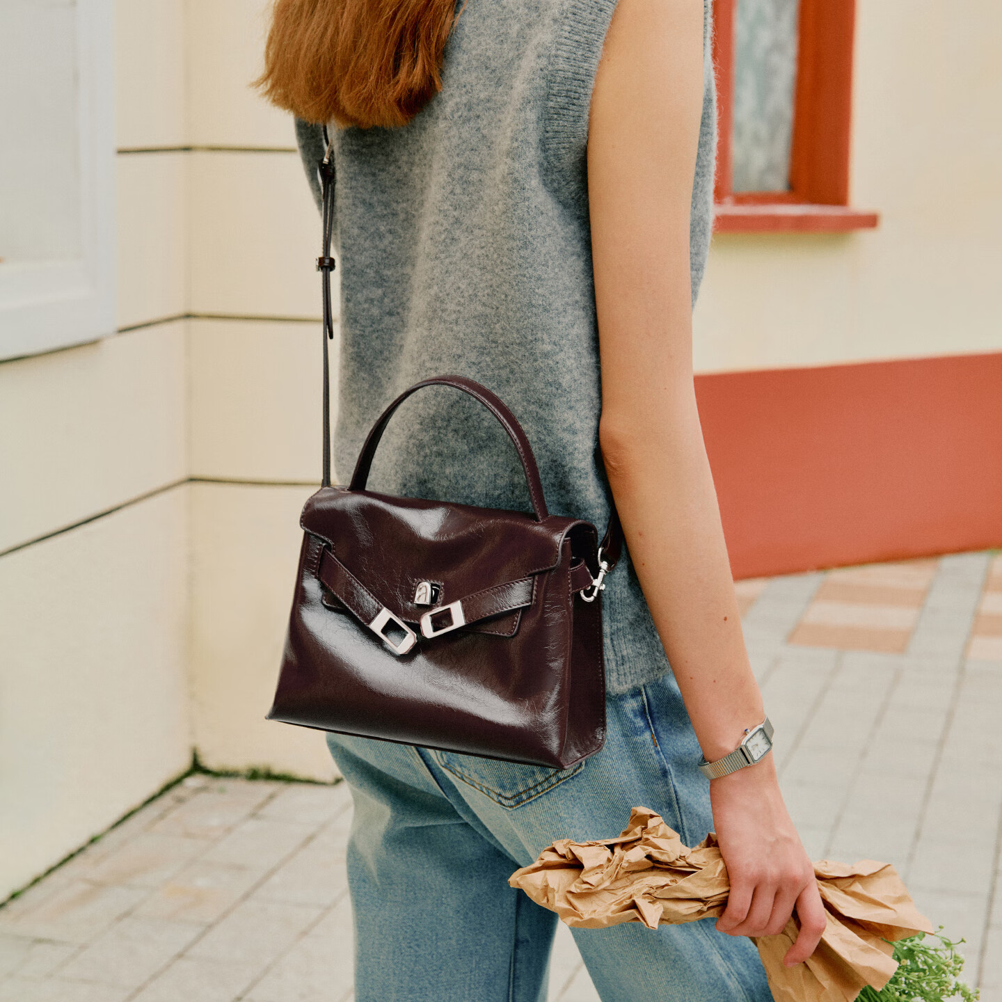 Lafestin Lafestin Hug Handbag Women's 2025 New Small Crossbody Kelly Bag Chestnut Brown