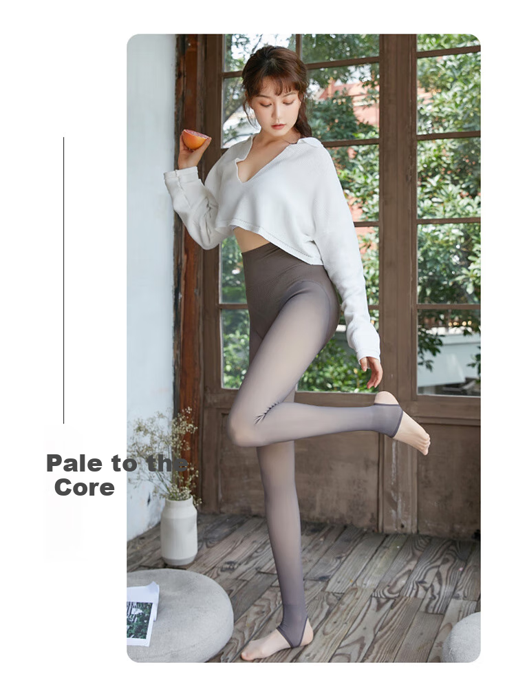 LangSha Women's Leggings for Spring And Summer, Thin Fleece-Like Seamless Pantyhose, Flight Attendant Gray, Skin-Like High-Waist Tummy Control And Butt-Lifting Pants, Gray Footed 12