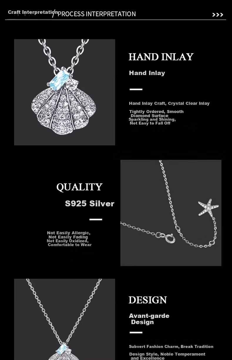 Eternelle French Eternal Original Design Shell Necklace, Luxurious Niche Exquisite Collarbone Chain Birthday Gift, Silver 6
