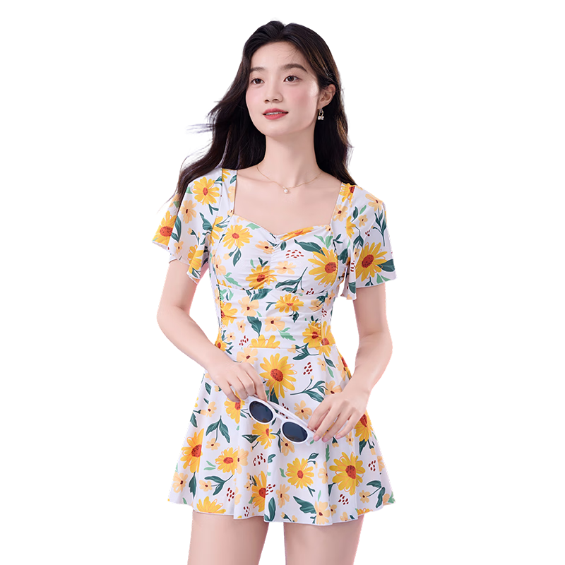 LangSha Women's One-Piece Conservative Swimdress Slimming Beach Skirt Swimsuit for Hot Springs