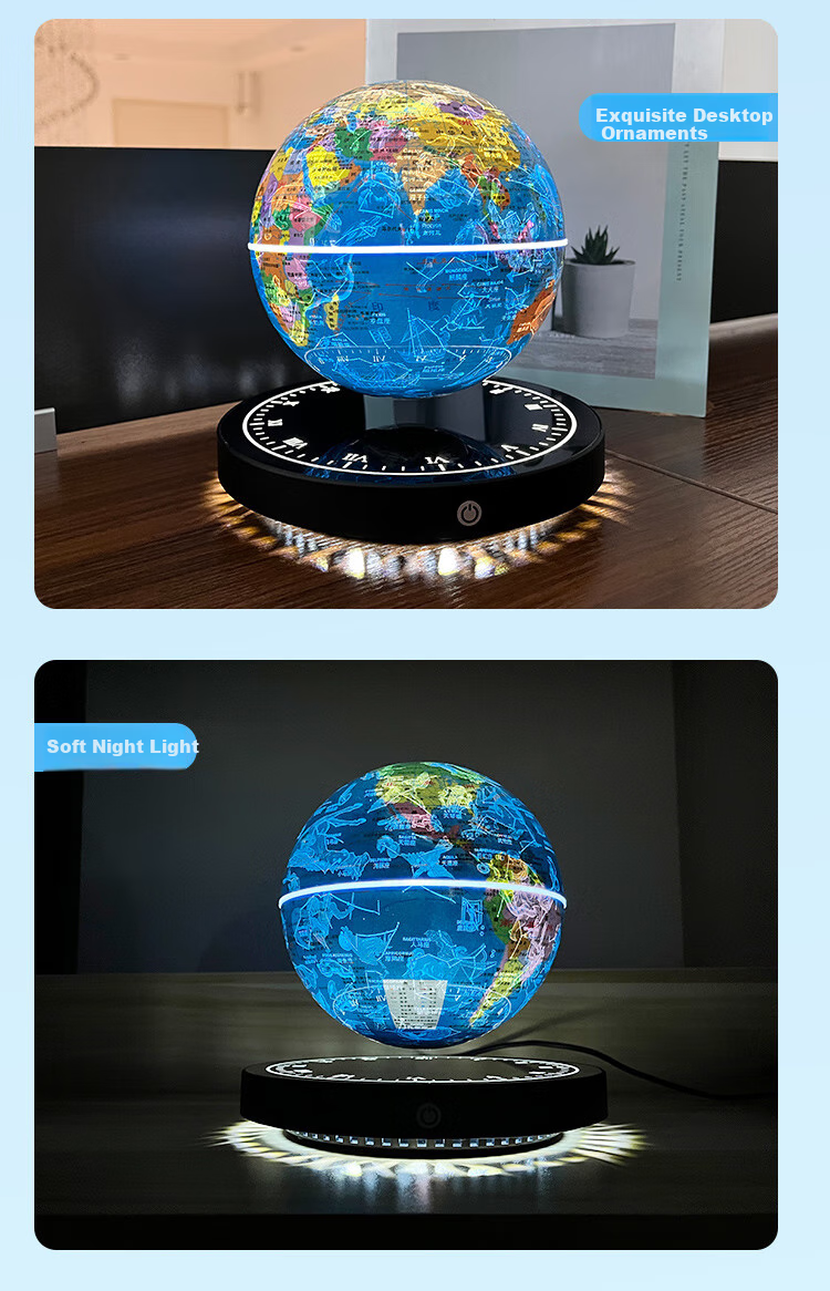 Hengyi Magnetic Levitation Globe, Educational Toy for Boys Aged 8-12, Φ14cm Light Blue Spherical Body with Glow-In Effect, New Year Gift 16