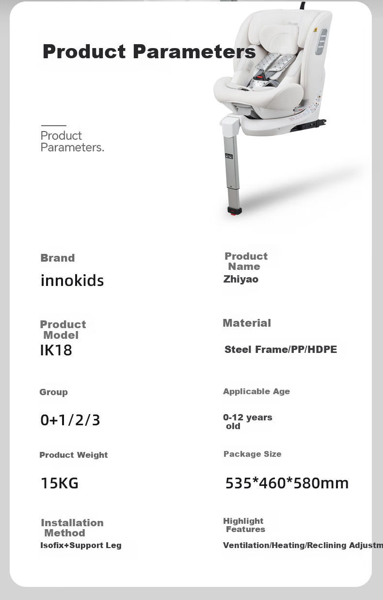 Innokids Child Safety Car Seat for Ages 0-12, Intelligent Ventilation, Heating, 360° Rotation, I-Size Certified IK18, Misty Gray 33