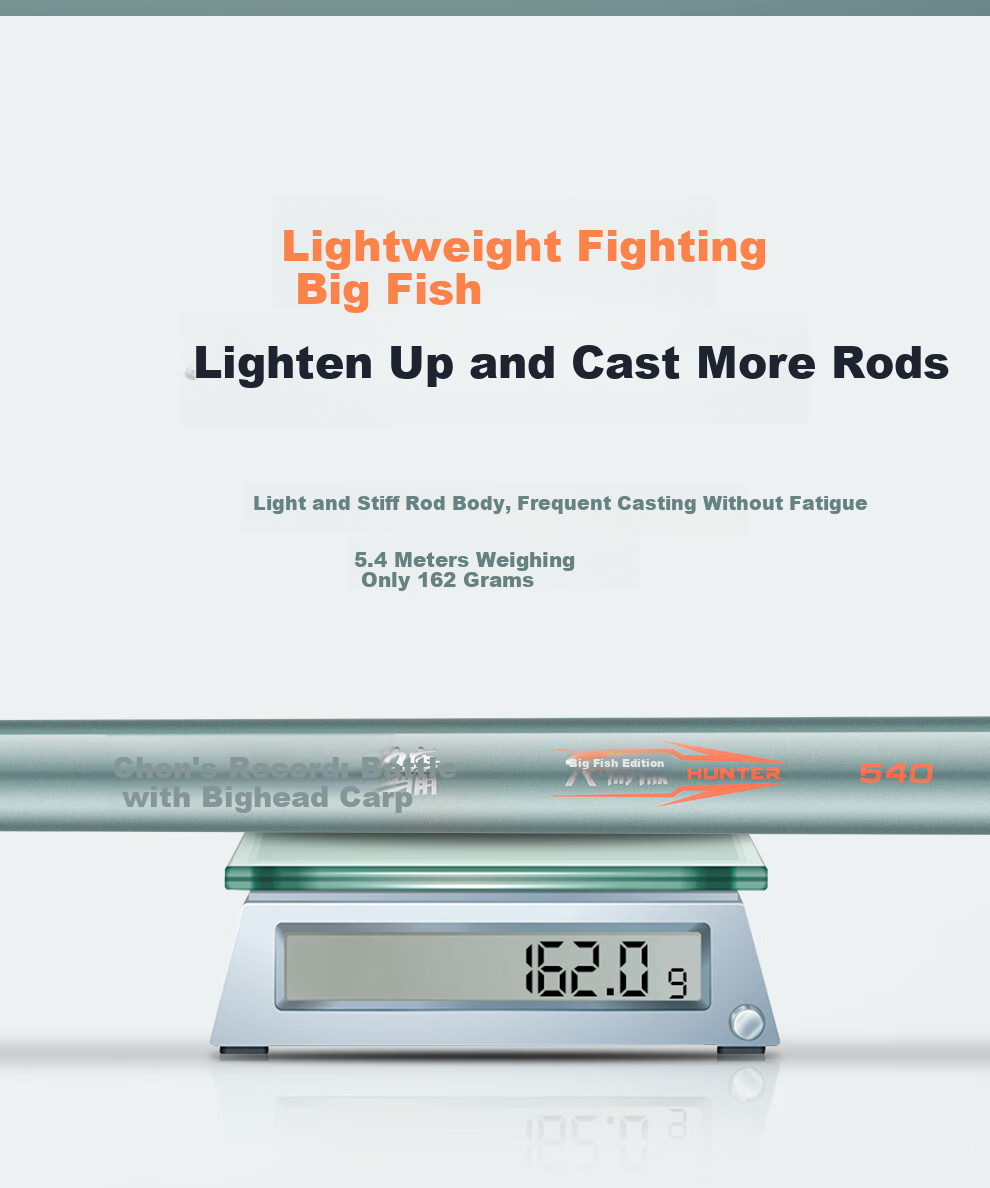 Jinglang 5.4-Meter Carp And Bighead Carp Fishing Rod, Ultra-Light And Ultra-Hard, 19 Sections, 6H Lightweight Big Fish Rod, Carp And Bighead Carp Pole, Fishing Rod for Platform Fishing 5