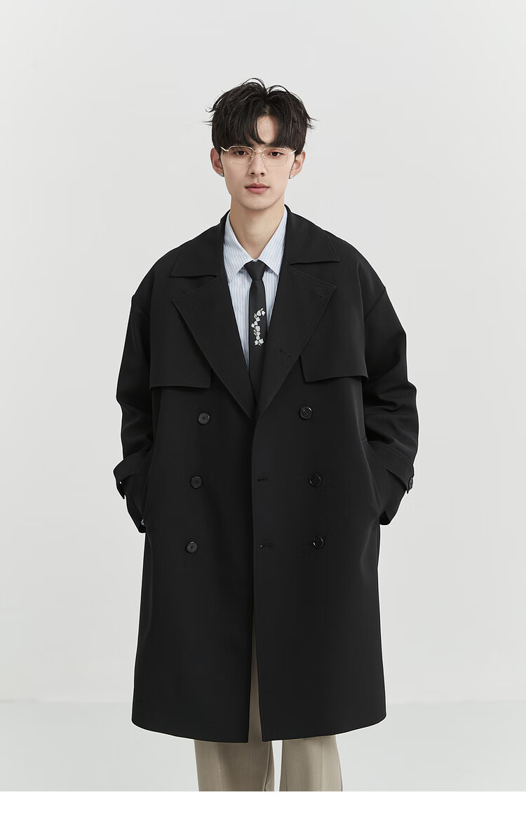 Bojuezhuoer Suit Collar Mid-Length Men's Trench Coat, Double-Breasted, High-End Classic Design, Casual Style 13
