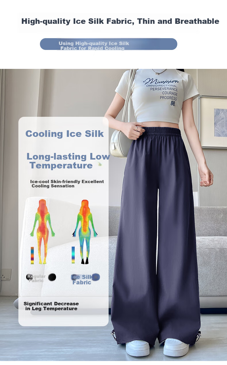 Jeanswest Navy Blue Quick-Dry Cargo Pants for Women, Summer New High-Waisted Slimming Wide-Leg Trousers, Casual Straight-Leg Pants for Petite Figures 3